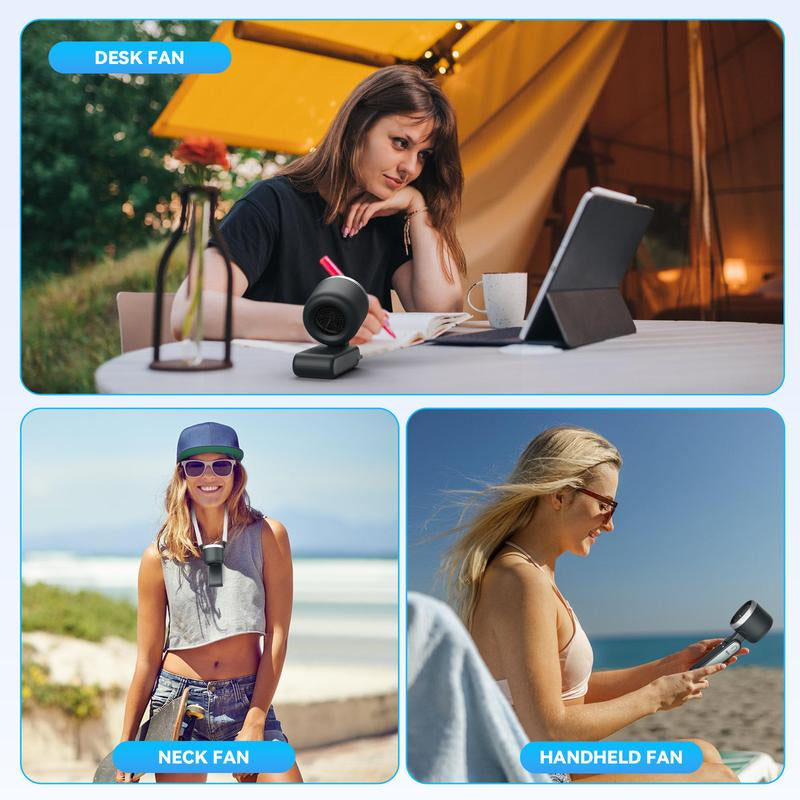 Portable Handheld Turbo Fan with 5 Speed Settings, Battery Operated for Up to 12 Hours, 3-in-1 Rechargeable Mini Fan Featuring Air Turbo Technology for Outdoor Activities, Travel, and Work