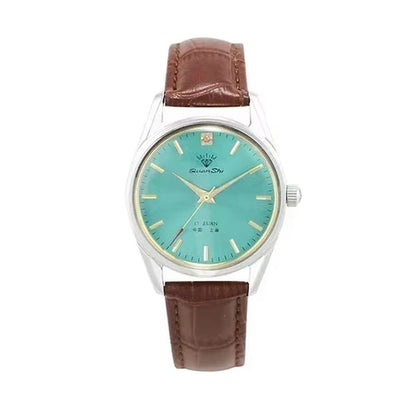 Fashion Luxury Shanghai Mechanical Watch Diamond Brand Green Dial Waterproof Stainless Steel Leather Strap Mens Watch Starking
