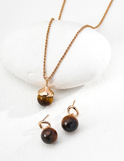 Round Tiger'S Eye Earrings