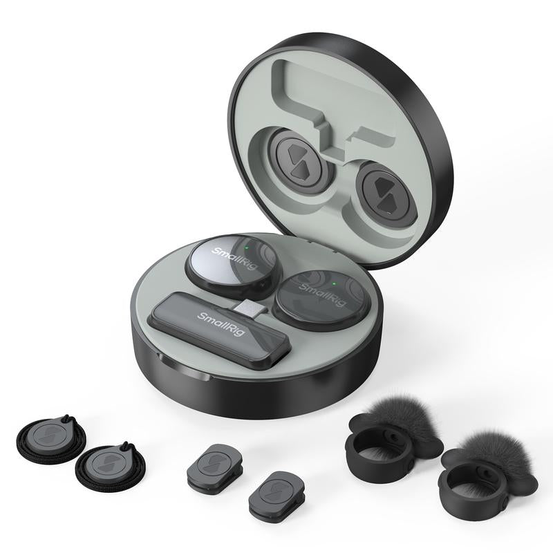 Smallrig S60 USB-C Wireless Mini Microphone Pro Kit with Magnetic Clip for iPhone 15/16 Pro & Android - 44-Hour Studio Sound with Noise Cancelling, Compact and Lightweight Lavalier Microphone with Charging Case and Receiver for Content Creation