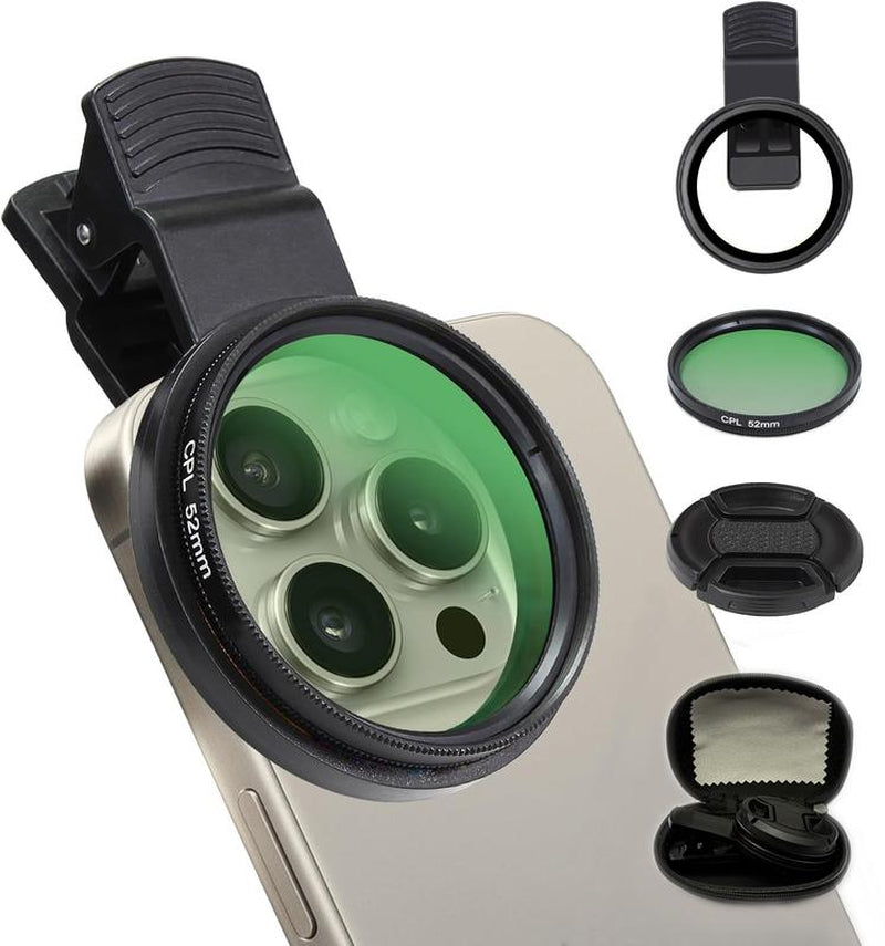 52mm Clip-On Circular Polarizer Lens Filter Kit for Mobile Phones