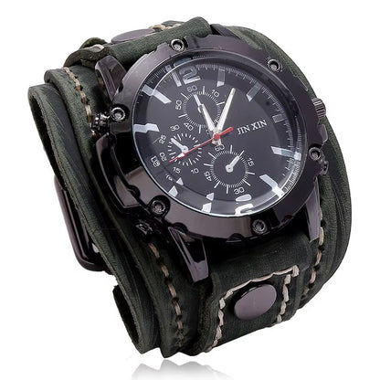 2025 Mens Quartz Wristwatch Fashion Cowhide Watchband Vintage Punk Big round Watches Men Wide Genuine Leather Bracelets Clock