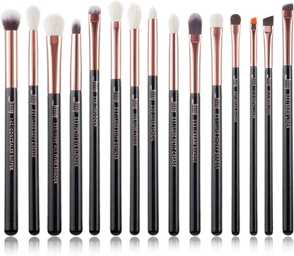 15Pcs Professional Makeup Brushes Set Make up Brush Tools Kit Cosmetics Tools Eye Liner Shader Wood Handle Natural-Synthetic Hair Brushes (Pearl Black/Rose Gold), T157