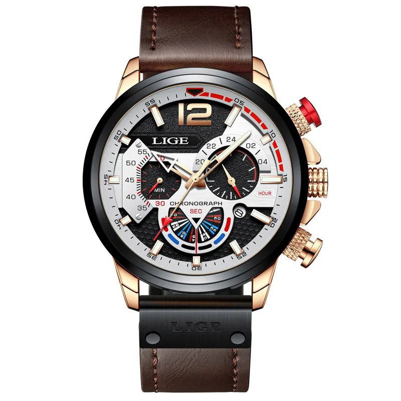 Fashion Watch Man Luxury Chronograph Sport Mens Watches Quartz Wristwatches Leather Male Waterproof Clock Relogio Masculino