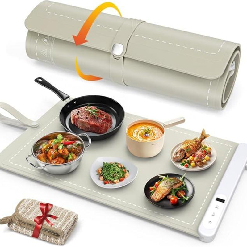 Enhanced Food Warming Mat with 6 Temperature Settings and 6-Hour Timer, Full Surface Heating, Portable Silicone Warmer for Holiday Events and Buffets