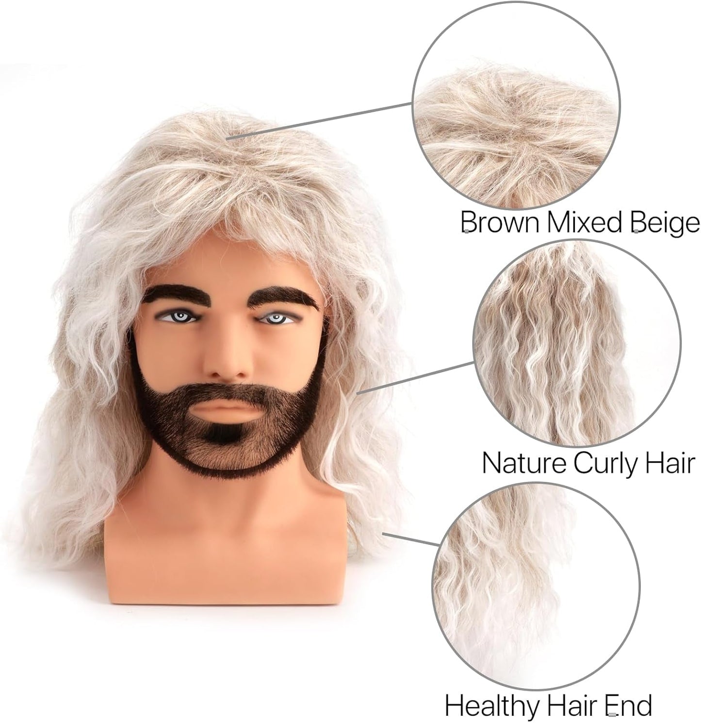 80S Outfit for Men|Synthetic Curly Mens Wig|Long Rocker Wig for Men|Mens Wig for Party (Ombre Brown to White)