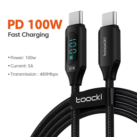 100W USB-C to USB-C Fast Charging and Data Transfer Cable for MacBook and iPad