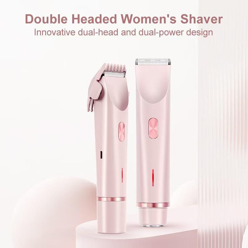 2 in 1 Electric Bikini Trimmer for Women - Dual-Head Electric Razors for Body & Facial Hair Removal, Waterproof Wet & Dry Use, Ideal Gift for Women Pink Stainless Steel
