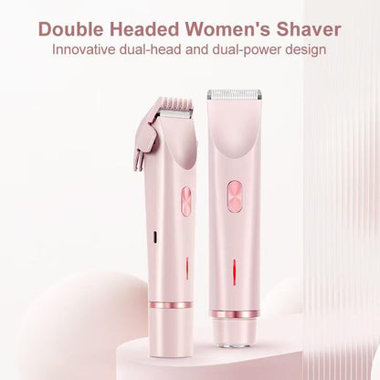 2 in 1 Electric Bikini Trimmer for Women - Dual-Head Electric Razors for Body & Facial Hair Removal, Waterproof Wet & Dry Use, Ideal Gift for Women Pink Stainless Steel