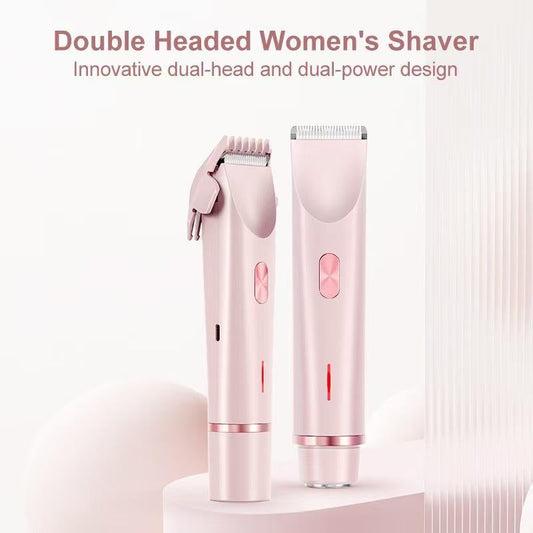 2 in 1 Electric Bikini Trimmer for Women - Dual-Head Electric Razors for Body & Facial Hair Removal, Waterproof Wet & Dry Use, Ideal Gift for Women Pink Stainless Steel