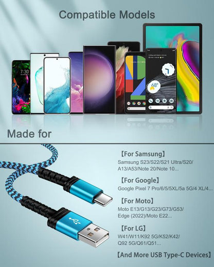 3-Pack USB C Charger Cables (3/6/10 FT) Fast Charging for iPhone 15/15 Pro/15 Pro Max, Android Devices including Samsung Galaxy A Series and Google Pixel 8 Pro, Compatible with Lightning and Micro USB