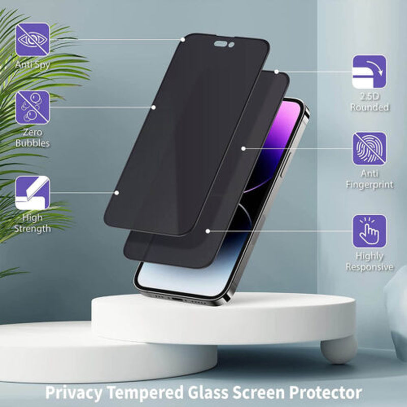 Privacy Tempered Glass Screen Protector for iPhone 16E, 16, 15, 14, 13, 12, 11 Pro Max